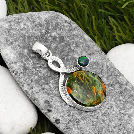 Turkish Rainforest Chrysocolla & Black Ethiopian Opal Pendant P-1111 SDP108168