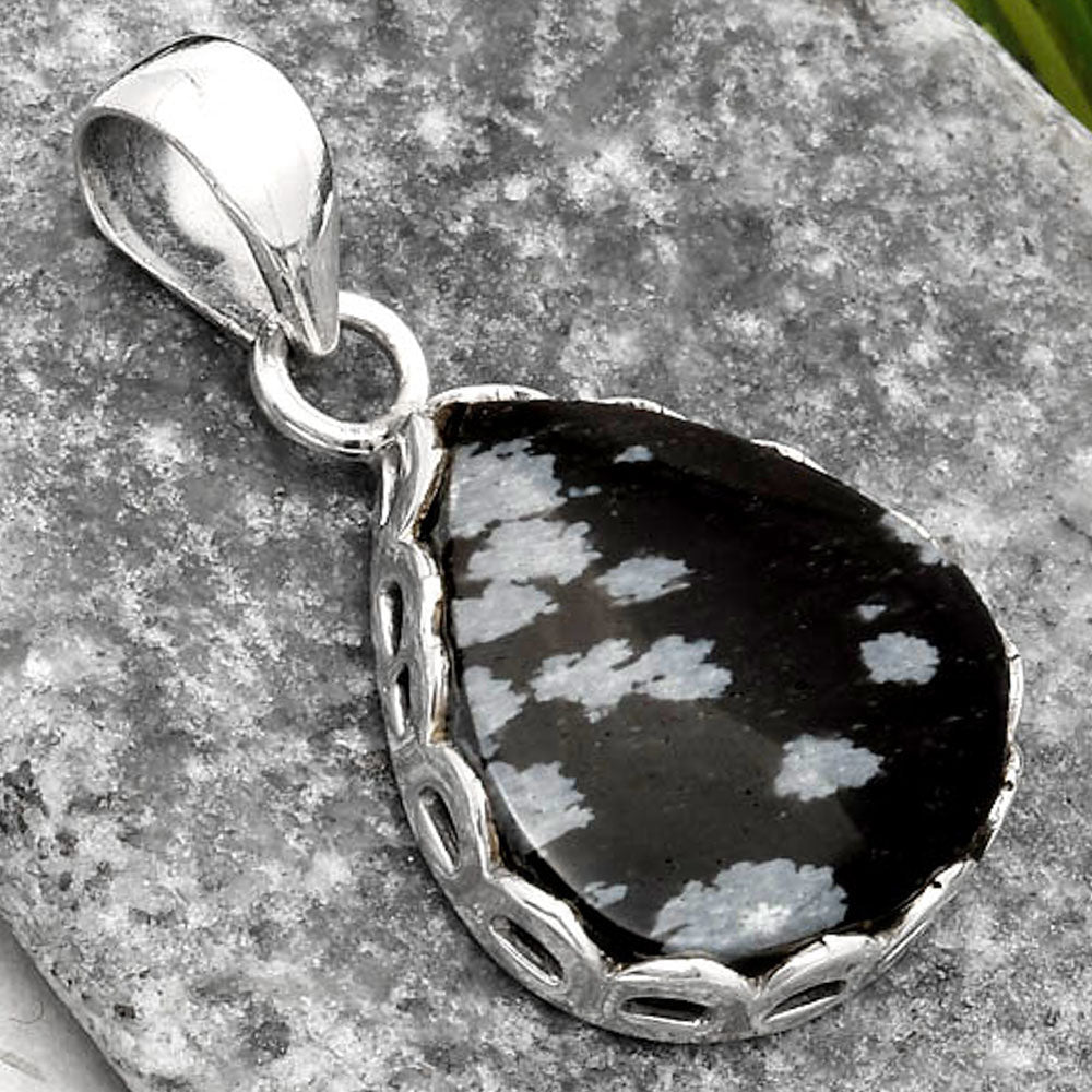 Natural Snow Flake Obsidian Pendant P-1637 SDP108171