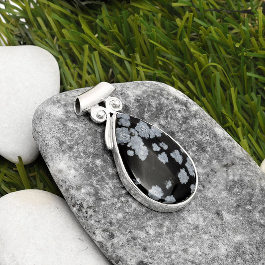 Natural Snow Flake Obsidian Pendant P-1597 SDP108181