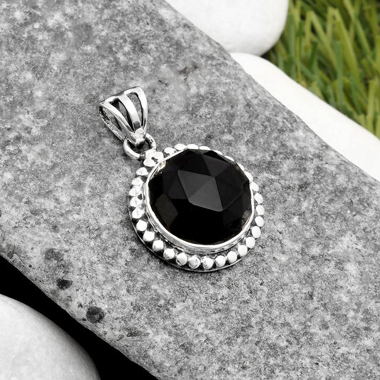 Faceted Natural Black Onyx - Brazil Pendant P-1052 SDP108912