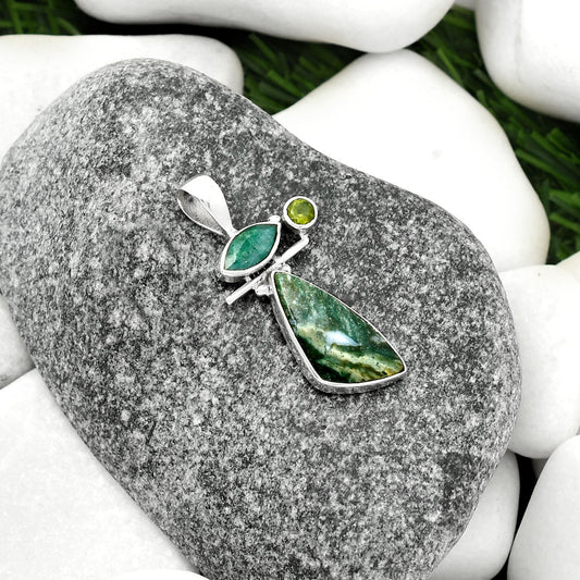 Larsonite Jasper, Emerald Quartz & Peridot Pendant P-1708 SDP109542