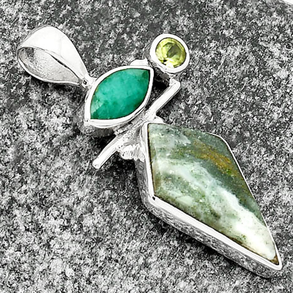 Larsonite Jasper, Emerald Quartz & Peridot Pendant P-1708 SDP109564