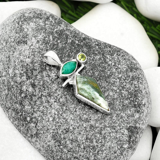 Larsonite Jasper, Emerald Quartz & Peridot Pendant P-1708 SDP109564