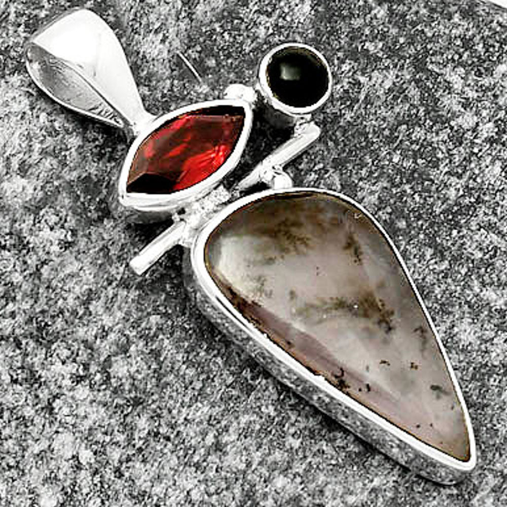 Amethyst Sage Agate, Garnet & Black Onyx Pendant P-1708 SDP109579
