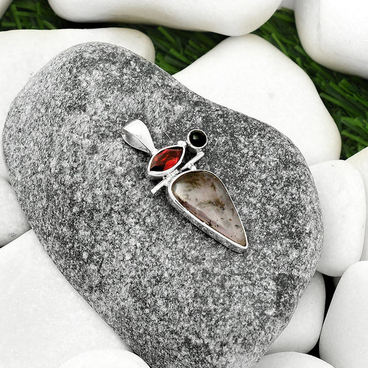 Amethyst Sage Agate, Garnet & Black Onyx Pendant P-1708 SDP109579