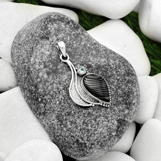 Black Malachite & Sky Blue Topaz Pendant P-1467 SDP109625