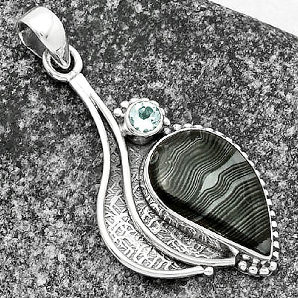 Black Malachite & Sky Blue Topaz Pendant P-1467 SDP109659