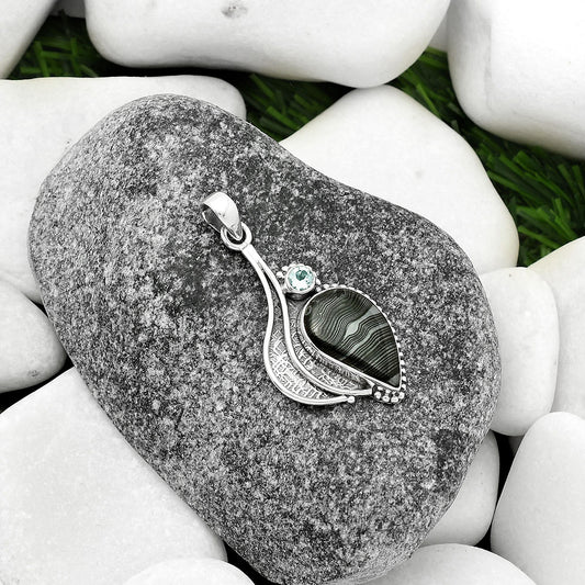 Black Malachite & Sky Blue Topaz Pendant P-1467 SDP109659