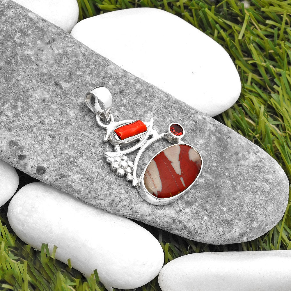 Noreena Jasper, Coral Stick & Garnet Pendant P-1704 SDP109755