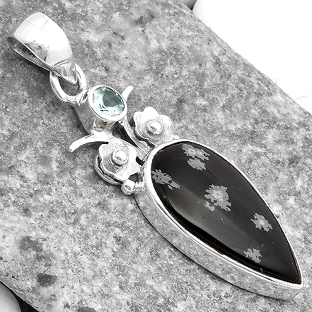 Snow Flake Obsidian & Sky Blue Topaz Pendant P-1695 SDP109774