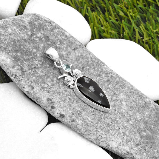 Snow Flake Obsidian & Sky Blue Topaz Pendant P-1695 SDP109774