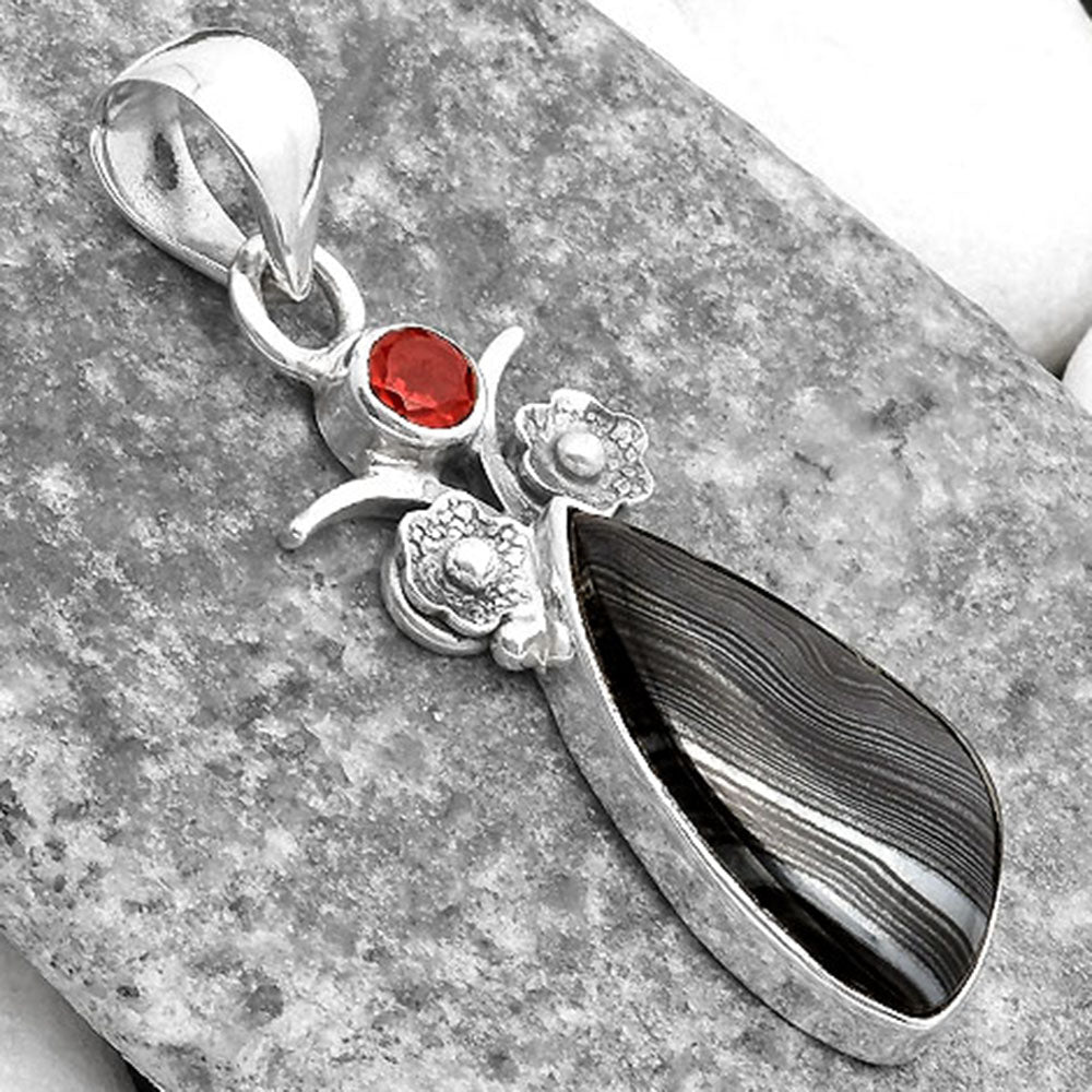 Crown Of Silver Psilomelane - Black Malachite & Garnet Pendant P-1695 SDP109775