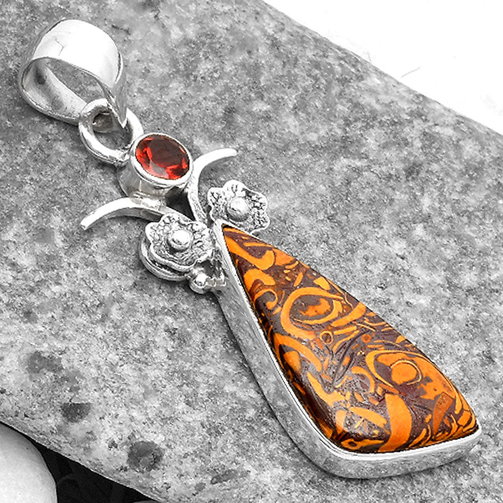 Coquina Fossil Jasper India & Garnet Pendant P-1695 SDP109788