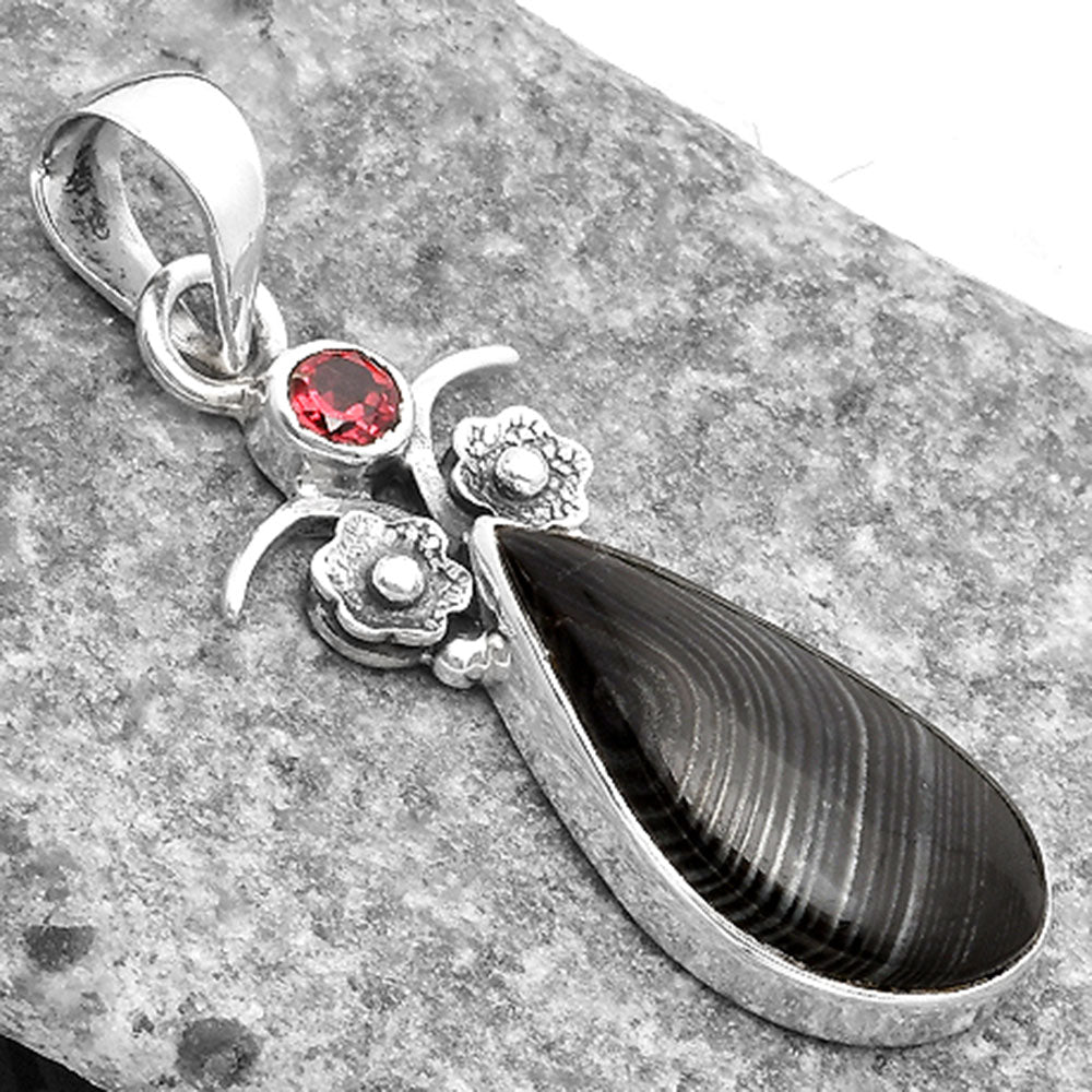 Crown Of Silver Psilomelane - Black Malachite & Garnet Pendant P-1695 SDP109793