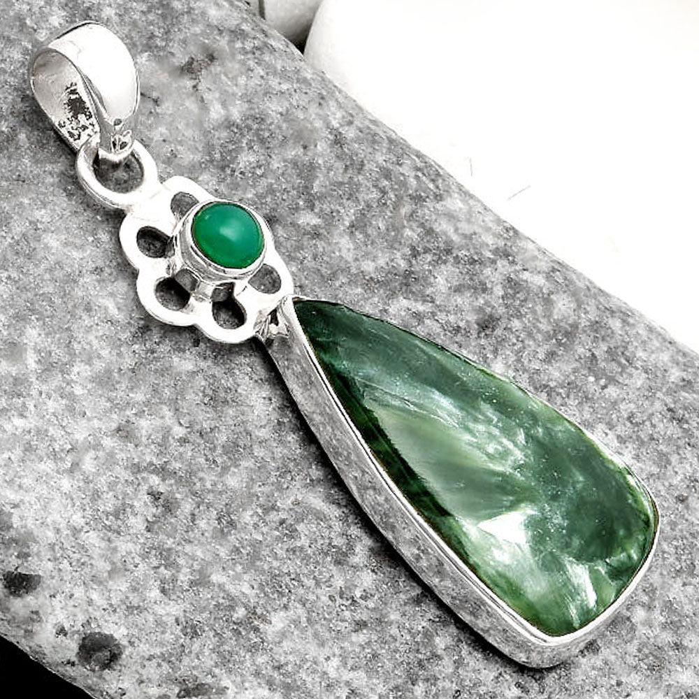 Russian Seraphinite & Green Onyx Pendant P-1634 SDP109978