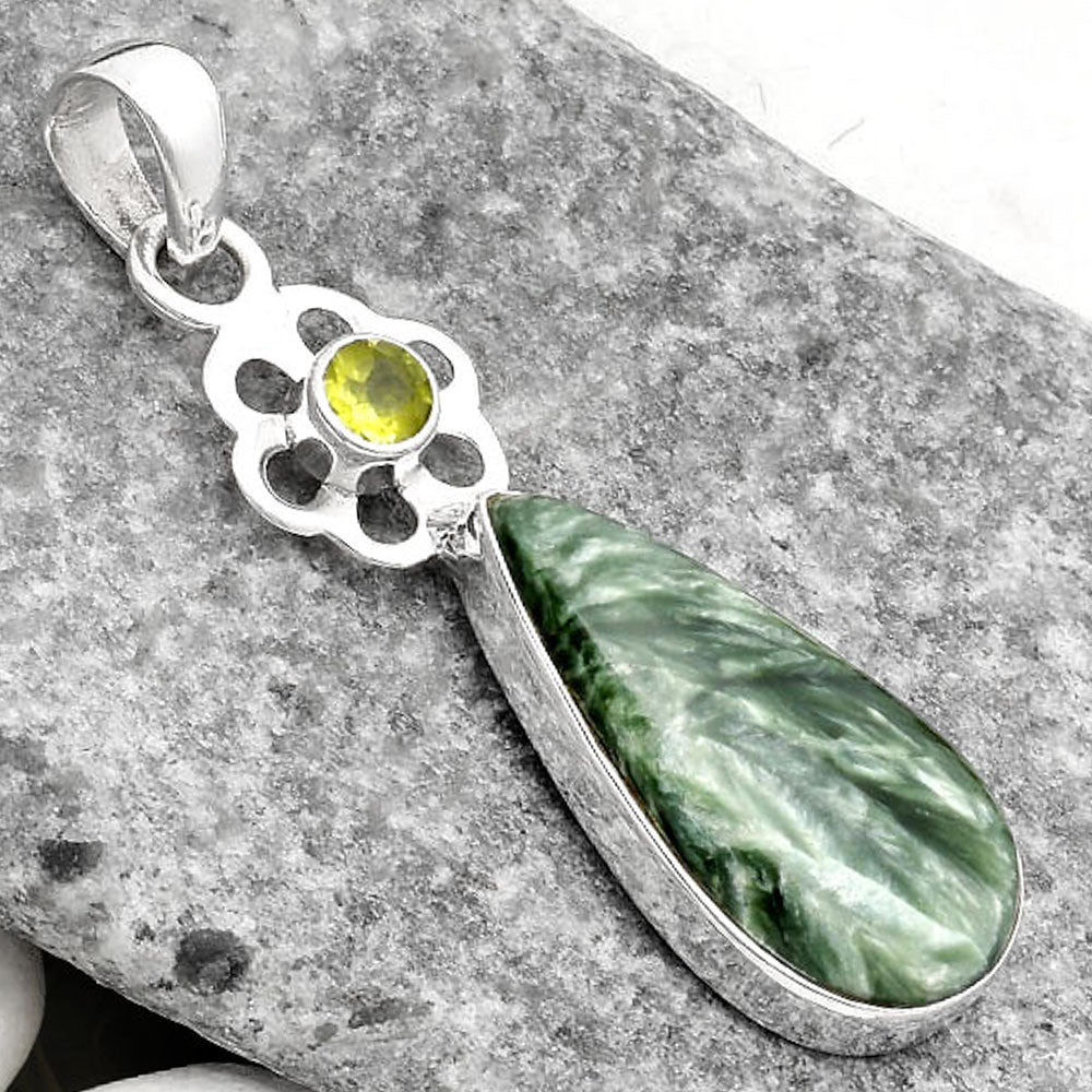 Natural Russian Seraphinite & Peridot Pendant P-1634 SDP109982