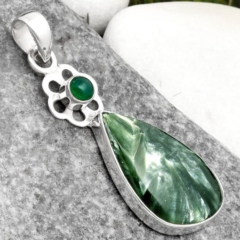 Russian Seraphinite & Green Onyx Pendant P-1634 SDP109986