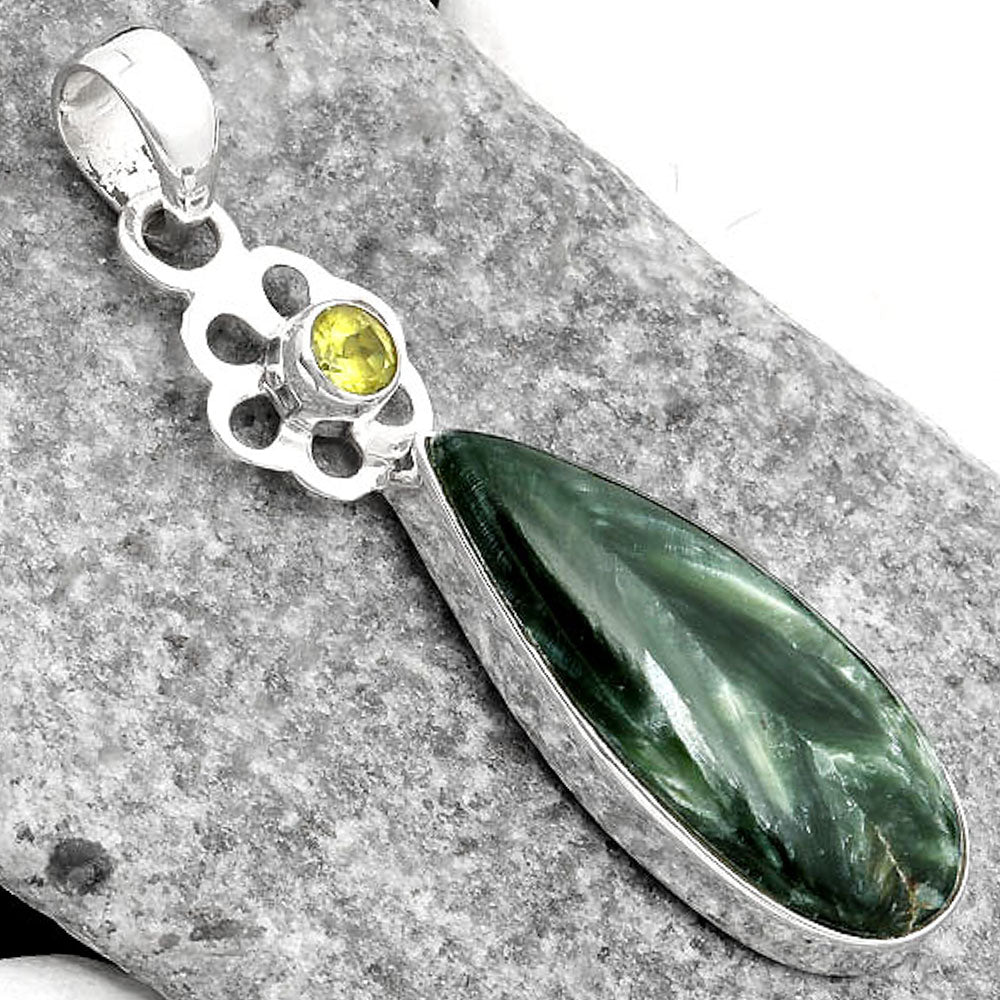 Natural Russian Seraphinite & Peridot Pendant P-1634 SDP109992