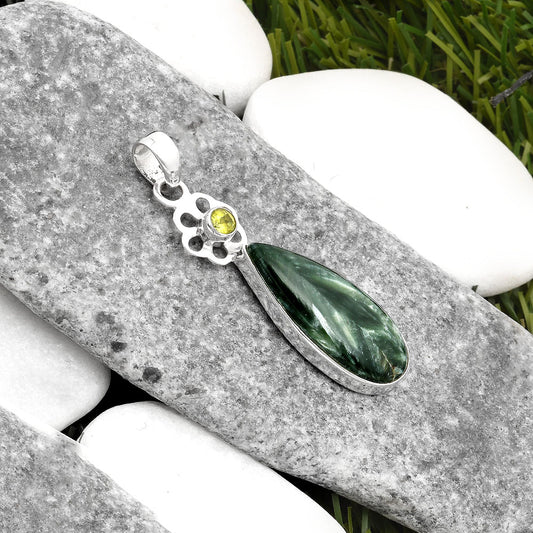 Natural Russian Seraphinite & Peridot Pendant P-1634 SDP109992