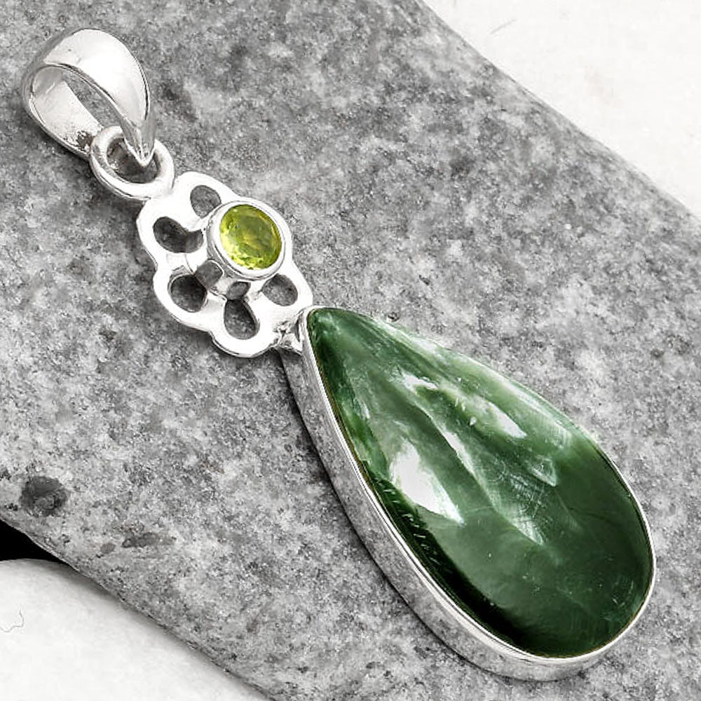Natural Russian Seraphinite & Peridot Pendant P-1634 SDP110001