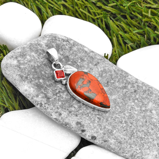 Natural Red Brecciated Jasper & Garnet Pendant P-1652 SDP110024