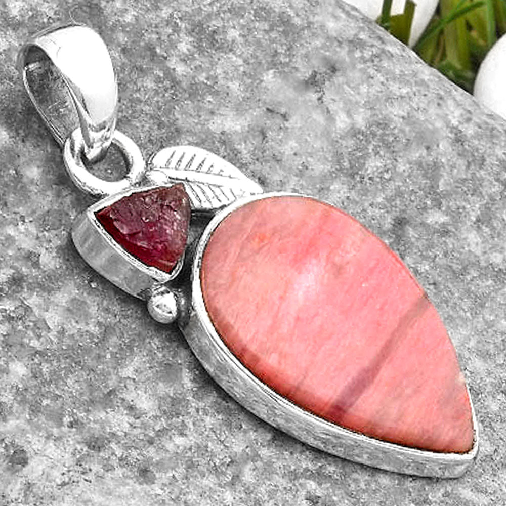 Pink Tulip Quartz & Pink Tourmaline Rough Pendant P-1652 SDP110026