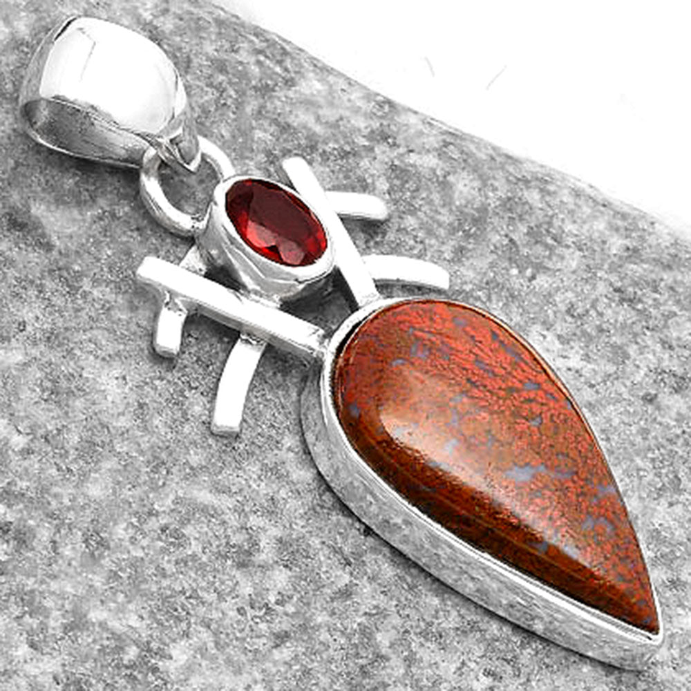 Natural Red Moss Agate & Garnet Pendant P-1046 SDP110090