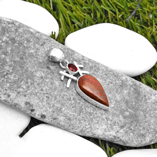 Natural Red Moss Agate & Garnet Pendant P-1046 SDP110090