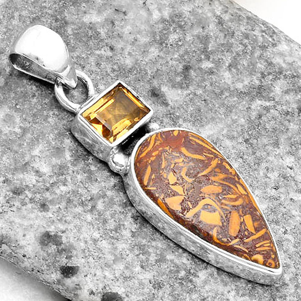 Coquina Fossil Jasper India & Citrine Pendant P-1077 SDP110217