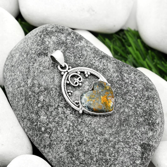 Heart Natural Indian Blanket Jasper Pendant P-1508 SDP111455