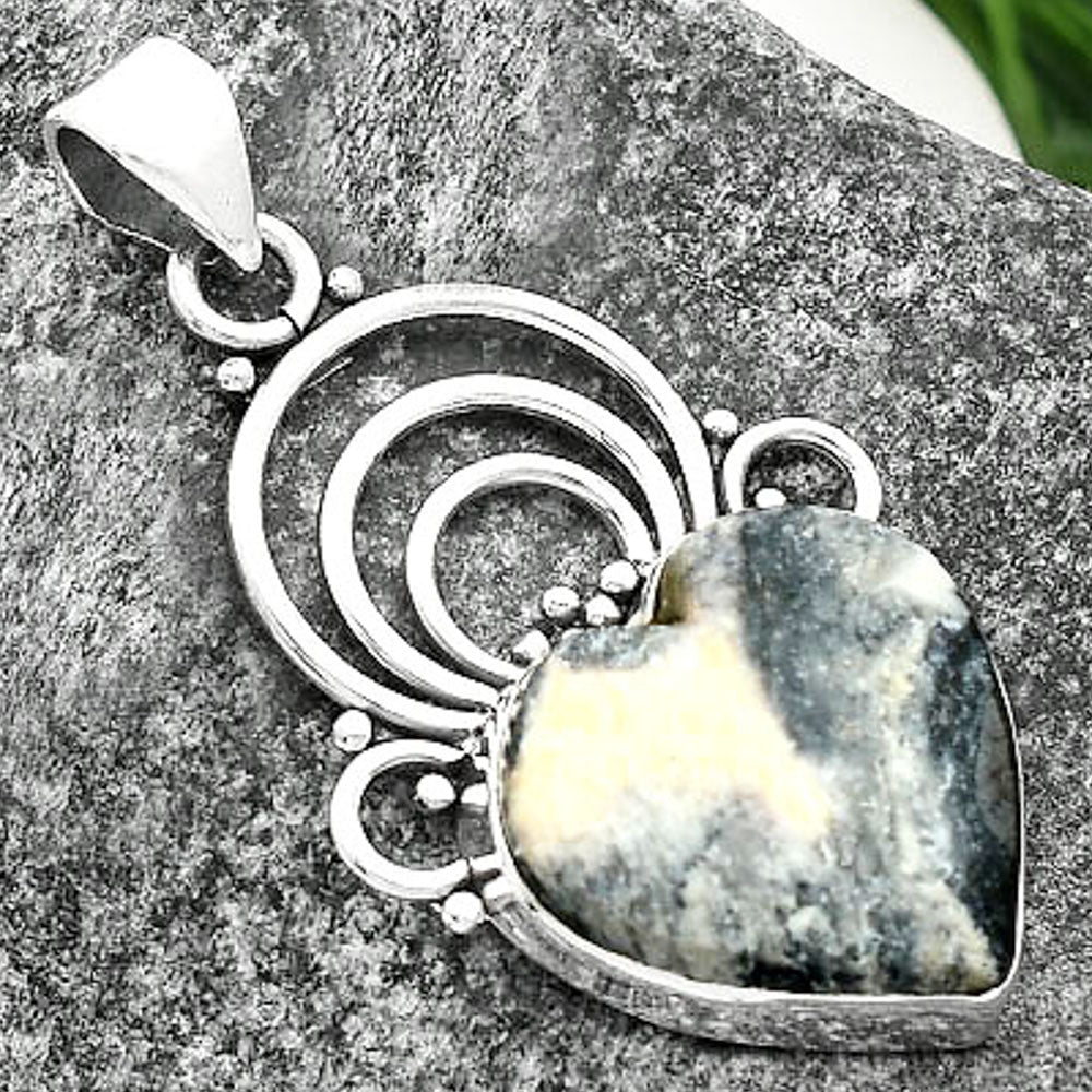 Heart Natural Indian Blanket Jasper Pendant P-1541 SDP111529