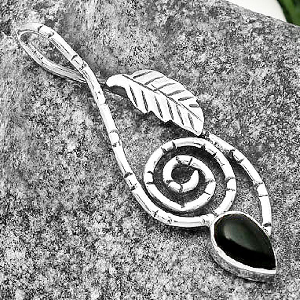 Spiral - Natural Black Onyx - Brazil Pendant P-1270 SDP111654