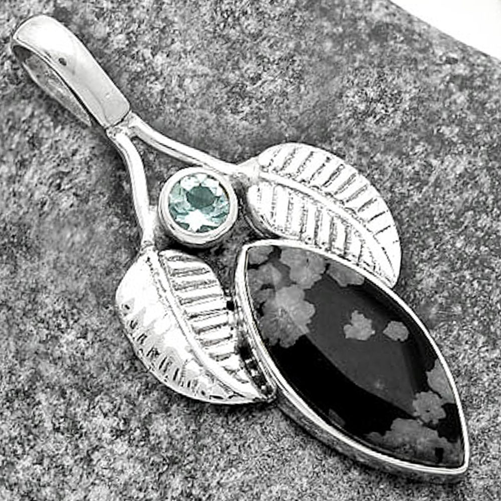 Snow Flake Obsidian & Sky Blue Topaz Pendant P-1416 SDP111726