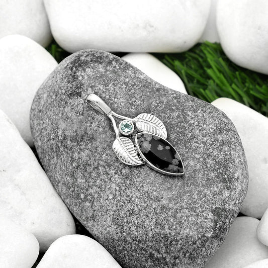 Snow Flake Obsidian & Sky Blue Topaz Pendant P-1416 SDP111726