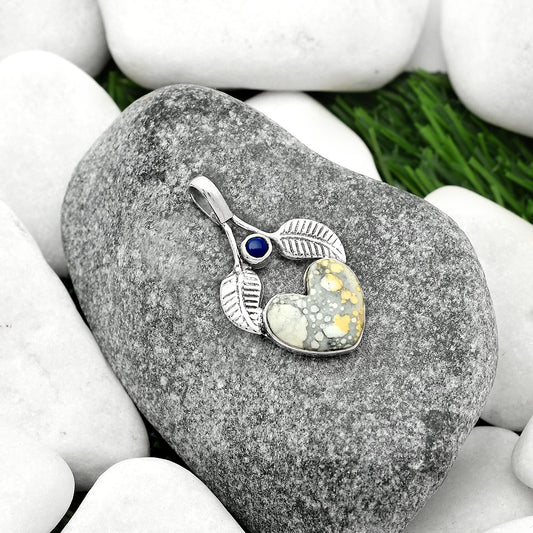 Heart Natural Maligano Jasper & Lapis Pendant P-1416 SDP111736