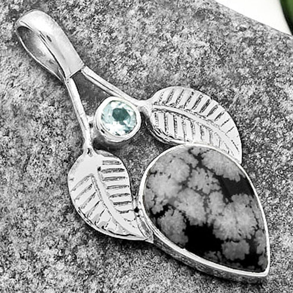Snow Flake Obsidian & Sky Blue Topaz Pendant P-1416 SDP111740