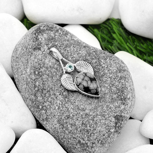 Snow Flake Obsidian & Sky Blue Topaz Pendant P-1416 SDP111740
