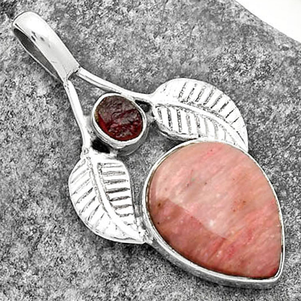 Pink Tulip Quartz & Tourmaline Rough Pendant P-1416 SDP111741