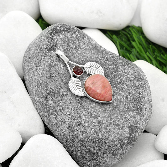 Pink Tulip Quartz & Tourmaline Rough Pendant P-1416 SDP111741