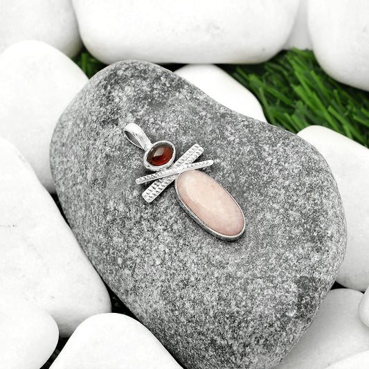 Natural Pink Scolecite & Garnet Pendant P-1268 SDP111778