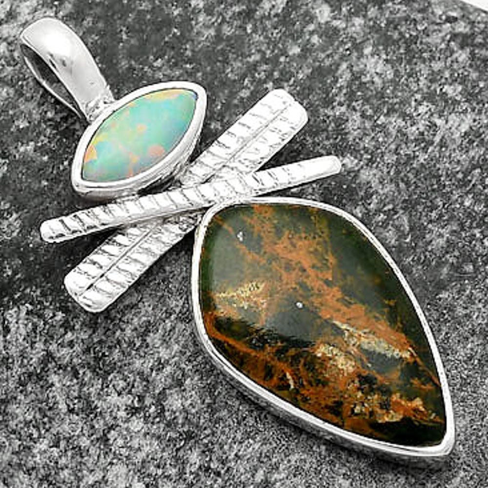 Turkish Rainforest Chrysocolla & Fire Opal Pendant P-1268 SDP111798