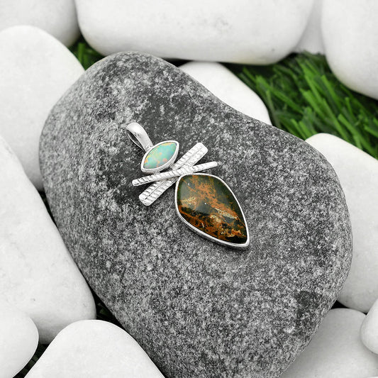 Turkish Rainforest Chrysocolla & Fire Opal Pendant P-1268 SDP111798