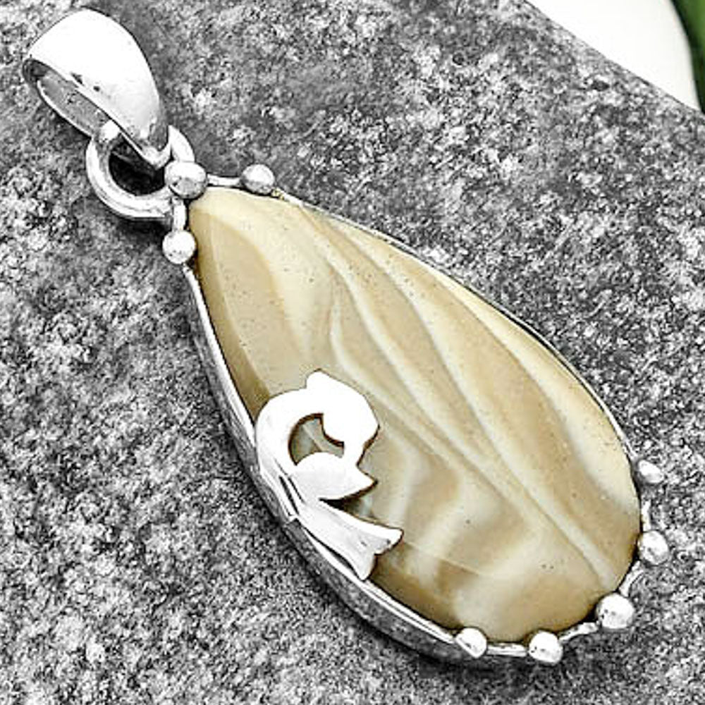 Peacock - Natural Flint Stone Pendant P-1698 SDP111833