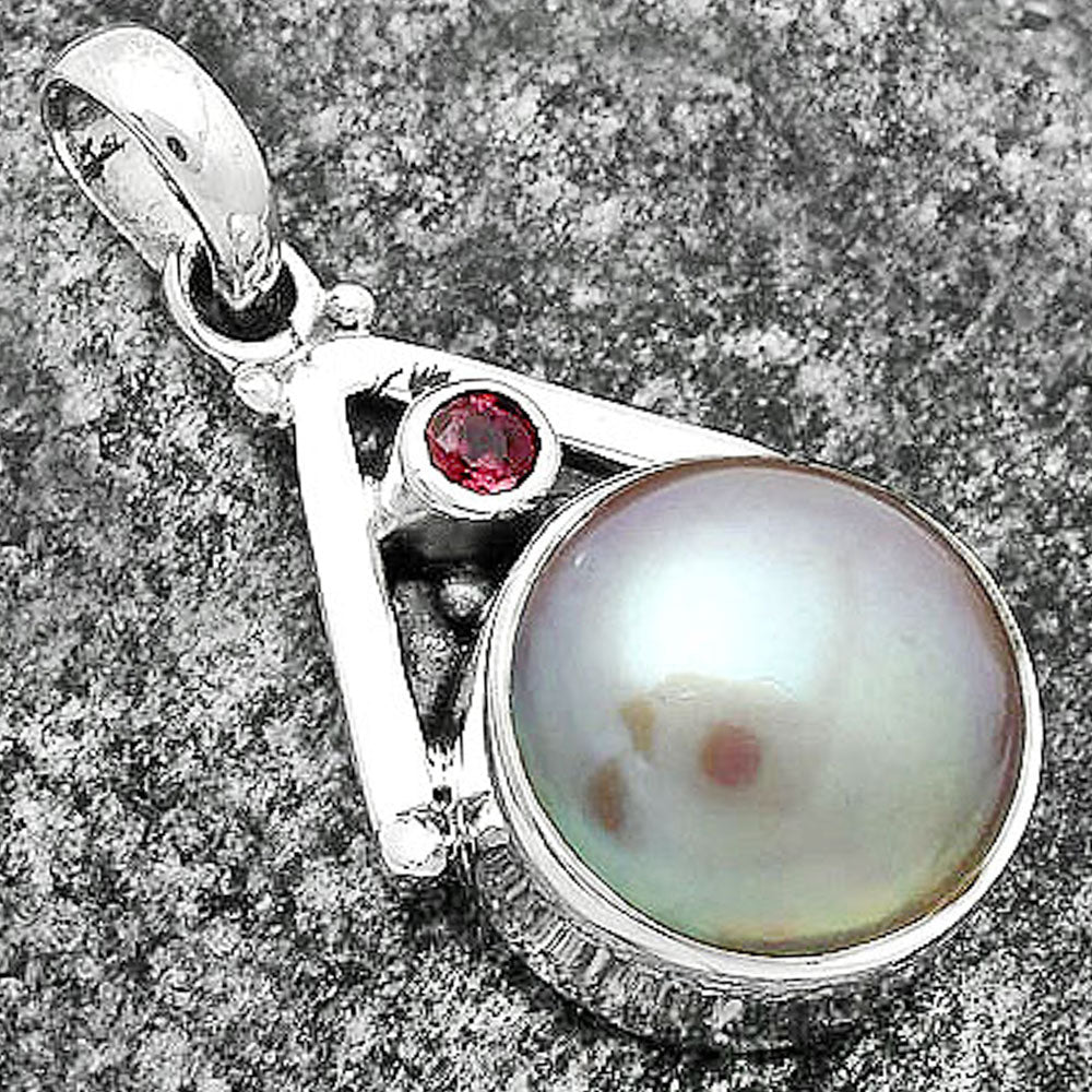 Natural Fresh Water Pink Pearl & Garnet Pendant P-1090 SDP112244
