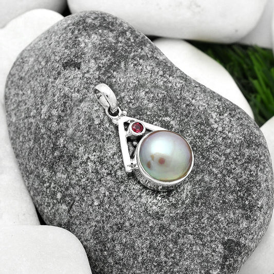 Natural Fresh Water Pink Pearl & Garnet Pendant P-1090 SDP112244