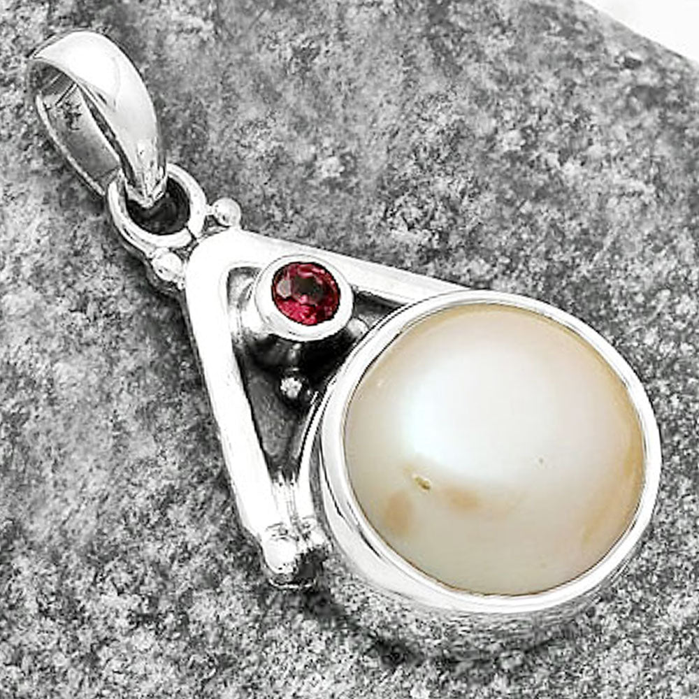 Natural Fresh Water Pink Pearl & Garnet Pendant P-1090 SDP112247