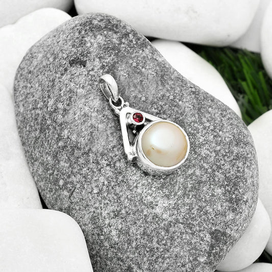 Natural Fresh Water Pink Pearl & Garnet Pendant P-1090 SDP112247