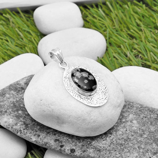 Natural Snow Flake Obsidian Pendant P-1392 SDP112702