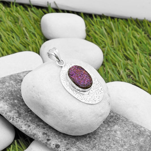 Natural Titanium Druzy Pendant P-1392 SDP112707