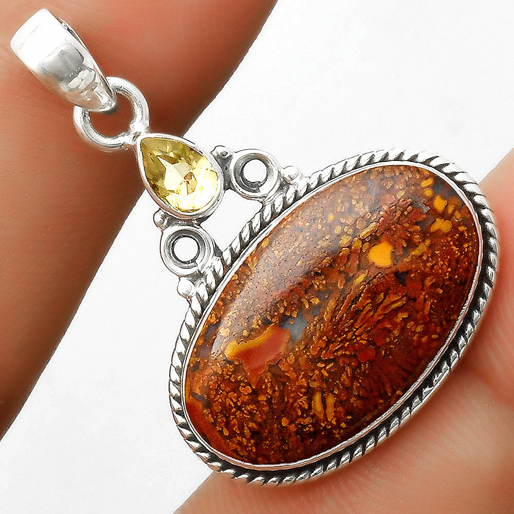 Natural Red Moss Agate & Citrine Pendant P-1282 SDP113075